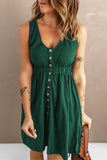 Kadia - Button Front Elastic Waist Sleeveless Button Down Mini Dress