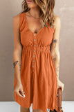 Kadia - Button Front Elastic Waist Sleeveless Button Down Mini Dress