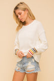 Chelsea - Cream Sweater with Stripe Cuff