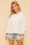 Chelsea - Cream Sweater with Stripe Cuff