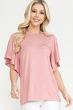 Plus Size - Solid Short Butterfly Sleeve Round Neck Top