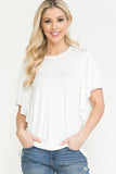 Plus Size - Solid Short Butterfly Sleeve Round Neck Top