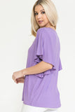 Plus Size - Solid Short Butterfly Sleeve Round Neck Top