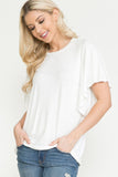 Plus Size - Solid Short Butterfly Sleeve Round Neck Top