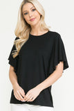 Plus Size - Solid Short Butterfly Sleeve Round Neck Top