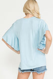 Plus Size - Solid Short Butterfly Sleeve Round Neck Top