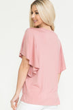 Plus Size - Solid Short Butterfly Sleeve Round Neck Top