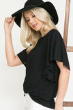 Plus Size - Solid Short Butterfly Sleeve Round Neck Top