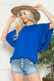 Plus Size - Solid Short Butterfly Sleeve Round Neck Top