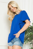 Plus Size - Solid Short Butterfly Sleeve Round Neck Top