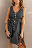 Kadia - Button Front Elastic Waist Sleeveless Button Down Mini Dress