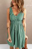 Kadia - Button Front Elastic Waist Sleeveless Button Down Mini Dress