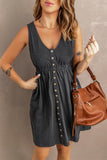 Kadia - Button Front Elastic Waist Sleeveless Button Down Mini Dress