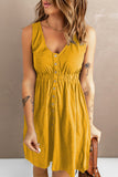 Kadia - Button Front Elastic Waist Sleeveless Button Down Mini Dress