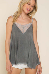 V Camisole Tank with Lace on Front