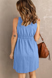 Kadia - Button Front Elastic Waist Sleeveless Button Down Mini Dress