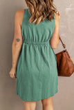 Kadia - Button Front Elastic Waist Sleeveless Button Down Mini Dress