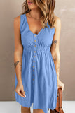 Kadia - Button Front Elastic Waist Sleeveless Button Down Mini Dress